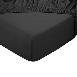 DoubleDry Hoeslaken 100% Natuurlijk Katoen - Eenpersoons 90x200 cm - Zacht & Ademend - Rondom Elastiek - Zwart