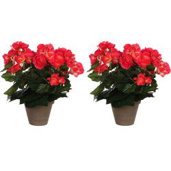Mica Decoration Kunstplant - 2x - begonia - roze - in pot - 25 cm - Kunstplanten