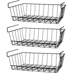 3x stuks opberg/opruim hangmandje/kastmandje - Zwart - 40 cm - Metaal - Opbergmanden