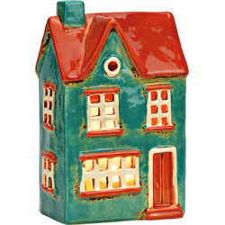 Lichthuis van aardewerk, turquoise/oranje (B/H/D) 12x19x8cm