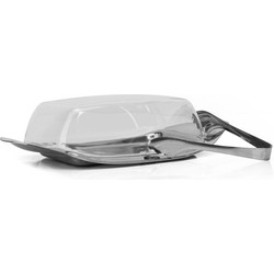 Decopatent® Botervloot - Boterschaal met kunststof deksel en metaal - Boter Tang - Botervlootje Boter - RVS & Glas - Butter Dish