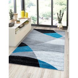 Verona Modern Blauw / Grijs / Zwart vloerkleed -