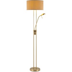 Moderne vloerlamp Up - 2-lichts staande lamp met Linnen kap - Brons - 40/40/170cm - met E27 + G9 lichtbron 7W 1076LM - Warm wit licht - Dimbaar - Met draaischakelaar - Geschikt voor woonkamers en slaapkamers