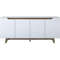 Dressoir met 4 deuren in wit en walnootdecor L180 cm - BRIDGET