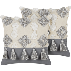 ALOCASIA  - Sierkussen set van 2 - Grijs - 45 x 45 cm - Katoen
