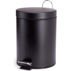 MSV Prullenbak/pedaalemmer - metaal - zwart - 3 liter - 17 x 25 cm - Badkamer/toilet - Pedaalemmers