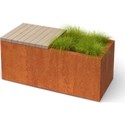 Florisa Rechthoekige cortenstaal plantenbak met hardhout zitbank L100 x B40 x H42 cm
