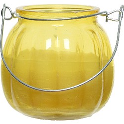 Decoris Citronella kaars voor buiten - glas - geel - 15 branduren - D8 x H8 cm - citrus geur - geurkaarsen