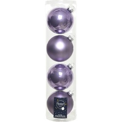 4x stuks glazen kerstballen heide lila paars 10 cm mat/glans - Kerstbal