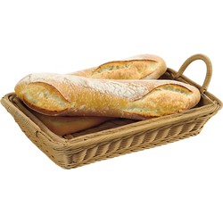 Kesper Brood/fruit mand - gevlochten kunststof - lichtbruin - rechthoek - L41 x B29 x H8 cm - broodmandjes - broodmand