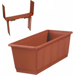 Kunststof plantenbak terracotta rechthoekig 40 cm met 2 verstelbare balkon/muurbeugels - Plantenbakken