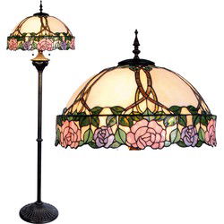 Lumilamp Tiffany Vloerlamp Roze Groen Glas Roos