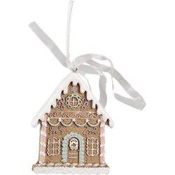 Clayre & Eef Kersthanger Gingerbread house 6x1x8 cm Bruin Kunststof