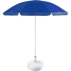 Blauw strand/tuin basic parasol van nylon 200 cm + parasolvoet wit - Parasols