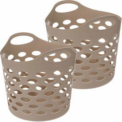 5Five Flexibele wasmand/opbergmand - 2x - rond - beige - 28 liter - D39 x H54 cm - Wasmanden