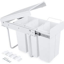 4cookz® Trio Inbouw Prullenbak Afvalscheiding 3 vakken 26 cm - 3x 10 liter - Wit