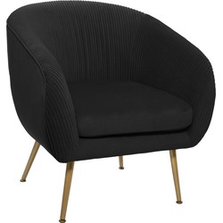 Velvet Fauteuil Ribbed Zwart met Goudkleurige poten