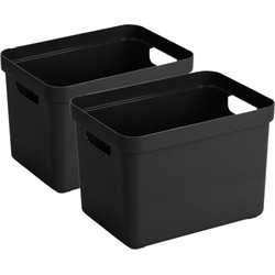 8x stuks zwarte opbergboxen/opbergmanden 18 liter kunststof - Opbergbox