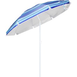 Tuin/strand parasol - 200 cm - blauw gestreept - met draagtas - Parasols