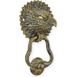 A PAIR OF CAST IRON EAGLE HEAD DOOR KNOCKERS