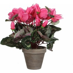 Roze cycklamen kunstplanten 30 cm met bloemen en grijze pot - Kunstplanten