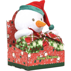 Unique Living - Plush+blanket Xmas Friends 24cm, 90x75cm Snowman