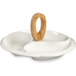 Nootjes/Borrel hapjes/Snacks/Chips serveer schaal/plateau keramiek/bamboe 27 cm diameter - Serveerschalen