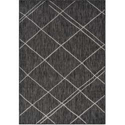 Vercai Rugs Terrace Collectie - Laagpolig Vloerkleed - Tapijt voor Binnen en Buiten - Polypropyleen - Zilver Zwart - 160x220 cm