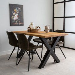 Industriële Eettafel Eikenhout X-poot Zwart Rover