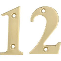 AMIG Huisnummer 12 - massief messing - 10cm - incl. bijpassende schroeven - gepolijst - goudkleur - Huisnummers