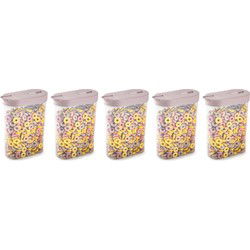 Plasticforte Voedselcontainer strooibus - 5x - lichtroze - inhoud 1 liter - kunststof - 15x7x19 cm - Voorraadpot