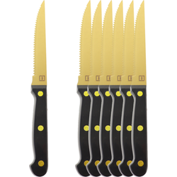 OTIX Steakmessen - Set van 6 Stuks - Vleesmessen - Goud - Zwart - Vaatwasserbestendig - Steakmessenset - RVS