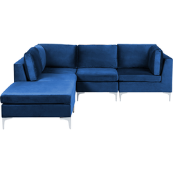 EVJA - Hoekbank met ottomaan 4-zits - Marineblauw - Rechts - Fluweel