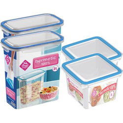 4x Voedsel plastic bewaarbakjes 2 liter transparant/blauw - Vershoudbakjes