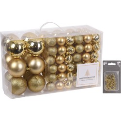 94-Delige kerstboomversiering kunststof kerstballen set goud incl. 100x ophanghaakjes - Kerstbal