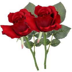 Topart Kunstbloem - 2x - roos Alice - rood - 30 cm - kunststof - decoratie - Kunstbloemen