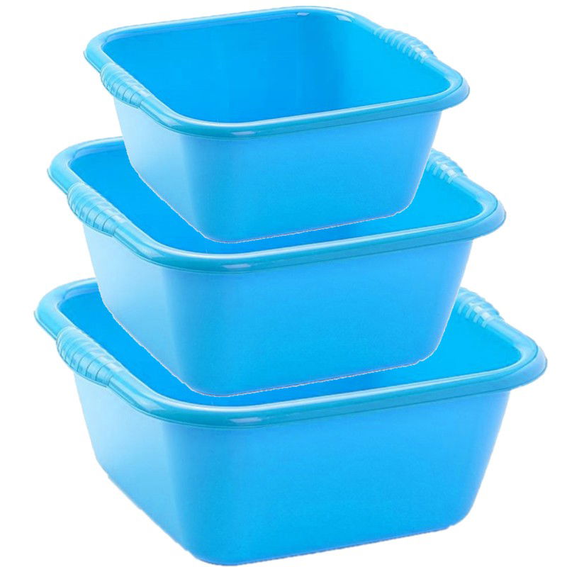 Voordeelset multi-functionele kunststof teiltjes blauw in 3 formaten - Afwasbak - 