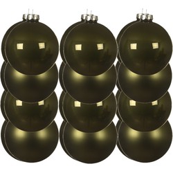 24x stuks kunststof kerstballen mos groen 10 cm glans/mat - Kerstbal