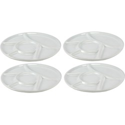 4x Witte fondue/gourmet/bbq borden 22,7 cm 6 vakken - Gourmetborden