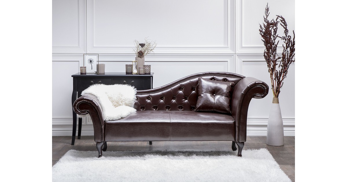 Chaise longue kunstleer bruin rechtszijdig LATTES