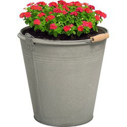 Mega Collections emmer/plantenpot Eddy - zink - zilver - D30 X H29 cm - IJzeren emmer / teil