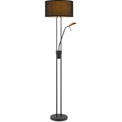 Moderne vloerlamp Up - 2-lichts staande lamp met Linnen kap - Zwart - 40/40/170cm - met E27 + G9 lichtbron 7W 1076LM - Warm wit licht - Dimbaar - Met draaischakelaar - Geschikt voor woonkamers en slaapkamers