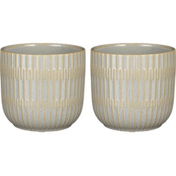 2x Stuks Plantenpot/bloempot keramiek lichtgrijs stripes patroon - D12.5/H11 cm - Plantenpotten