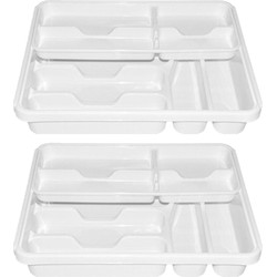 Set van 2x stuks witte bestekbakken inzetbakken met oplegbakje kunststof 39 x 31 cm - Bestekbakken