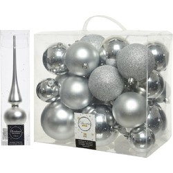 Kerstversiering kunststof kerstballen met piek zilver 6-8-10 cm pakket van 27x stuks - Kerstbal