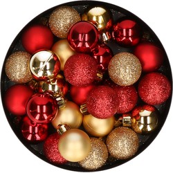 28x stuks kunststof kerstballen rood en goud mix 3 cm - Kerstbal