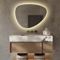 Badkamerspiegel Asymmetrisch - Spiegel Asymmetrisch - LED Verlichting - Anti Condens Verwarming - Dimbaar - 60 cm