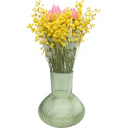 Bloemenvaas Royal Wave - transparant glas - lichtgroen - D20 x H22 cm - vaas - Vazen