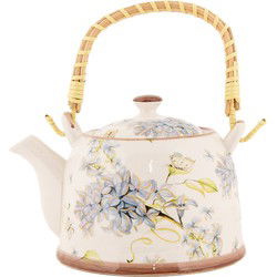 Clayre & Eef Theepot met Filter Wit Blauw Keramiek Bloemen