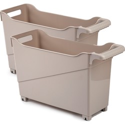 Set van 6x stuks kunststof trolleys licht bruin op wieltjes L45 x B17 x H29 cm - Opberg trolley